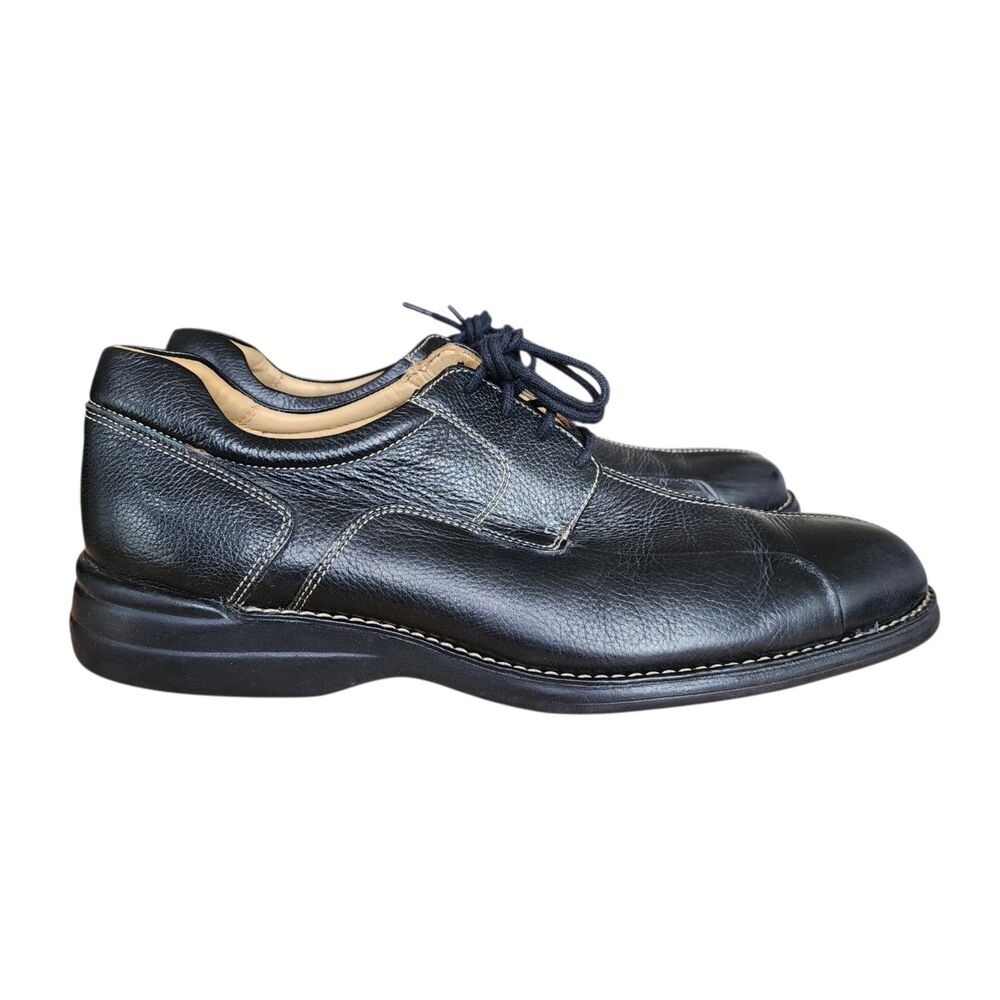 Johnston & Murphy Men 13 W Black Leather Shoes Comfort Oxfords Sheepskin Lining
